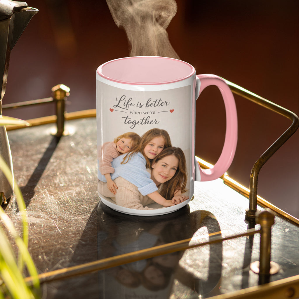 personalized mug with pink handle custom gift for mom with photo and text