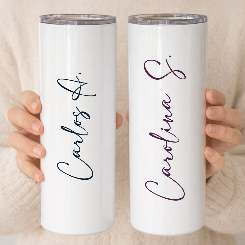 Personalized 20oz skinny tumblers with custom name design, stainless steel insulated travel cups