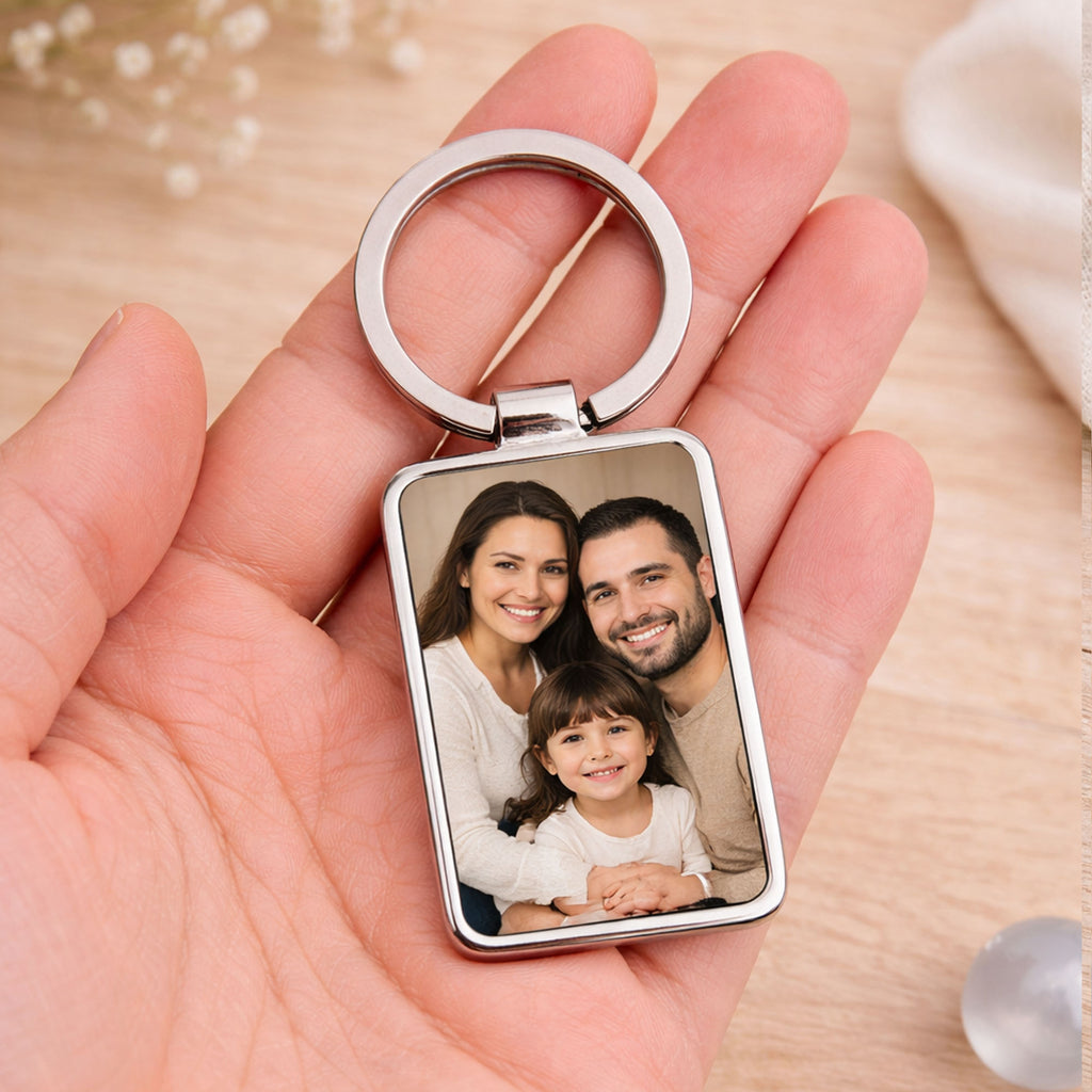 personalized photo keychain silver metal rectangular custom picture keychain gift