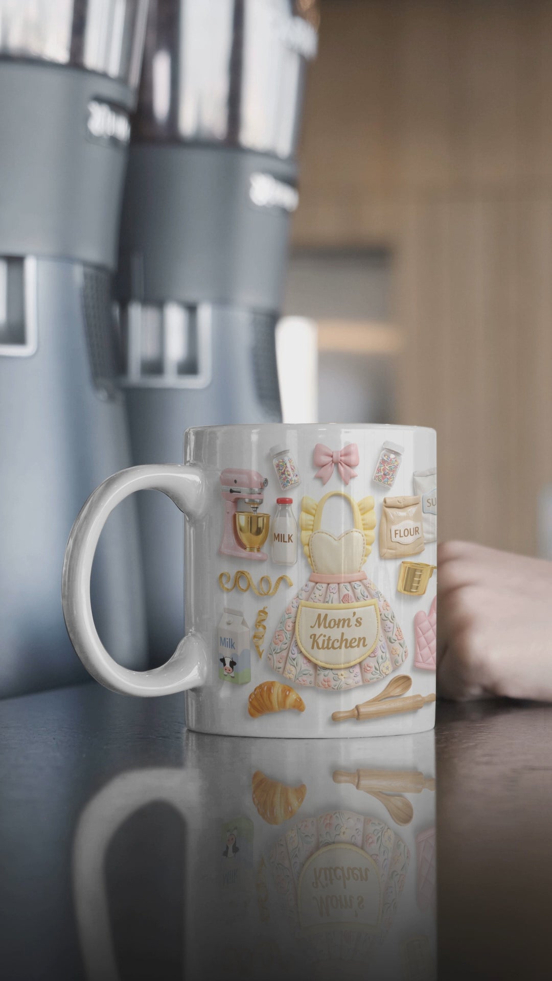 custom mug for mom with apron and baking tools design