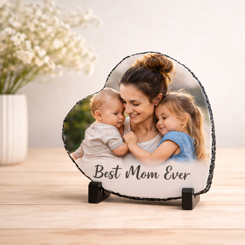 Custom Heart Photo Slate – Best Mom Ever Gift