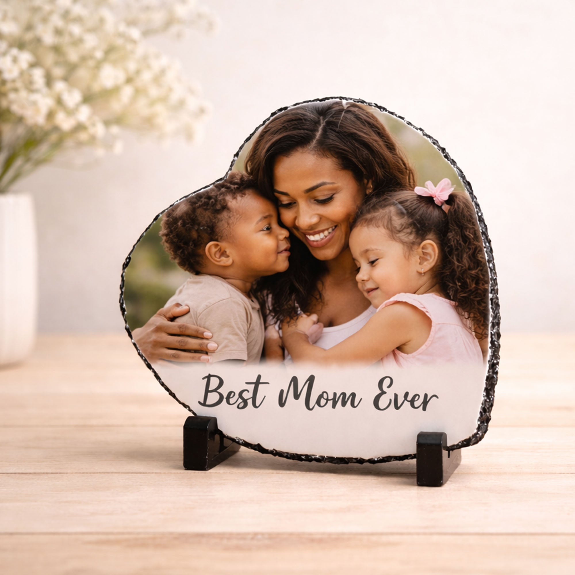 Custom Heart Photo Slate – Best Mom Ever Gift