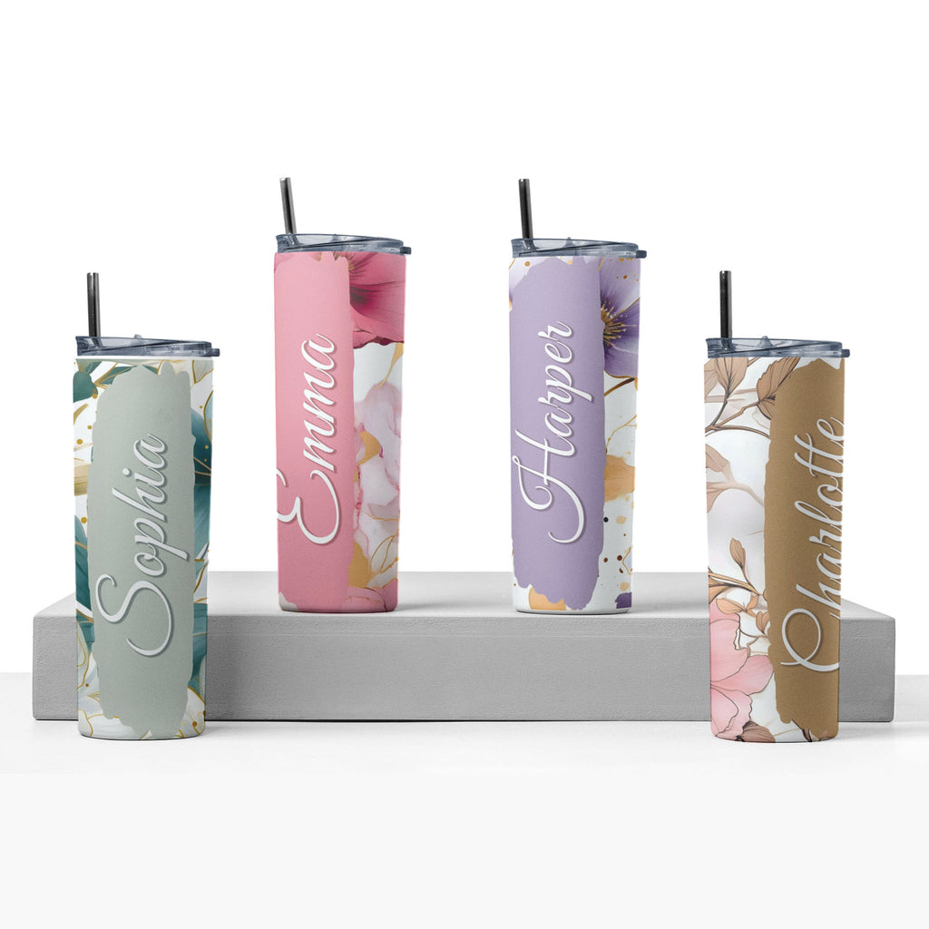 Personalized Floral Name Tumbler – Custom 20oz Skinny Cup