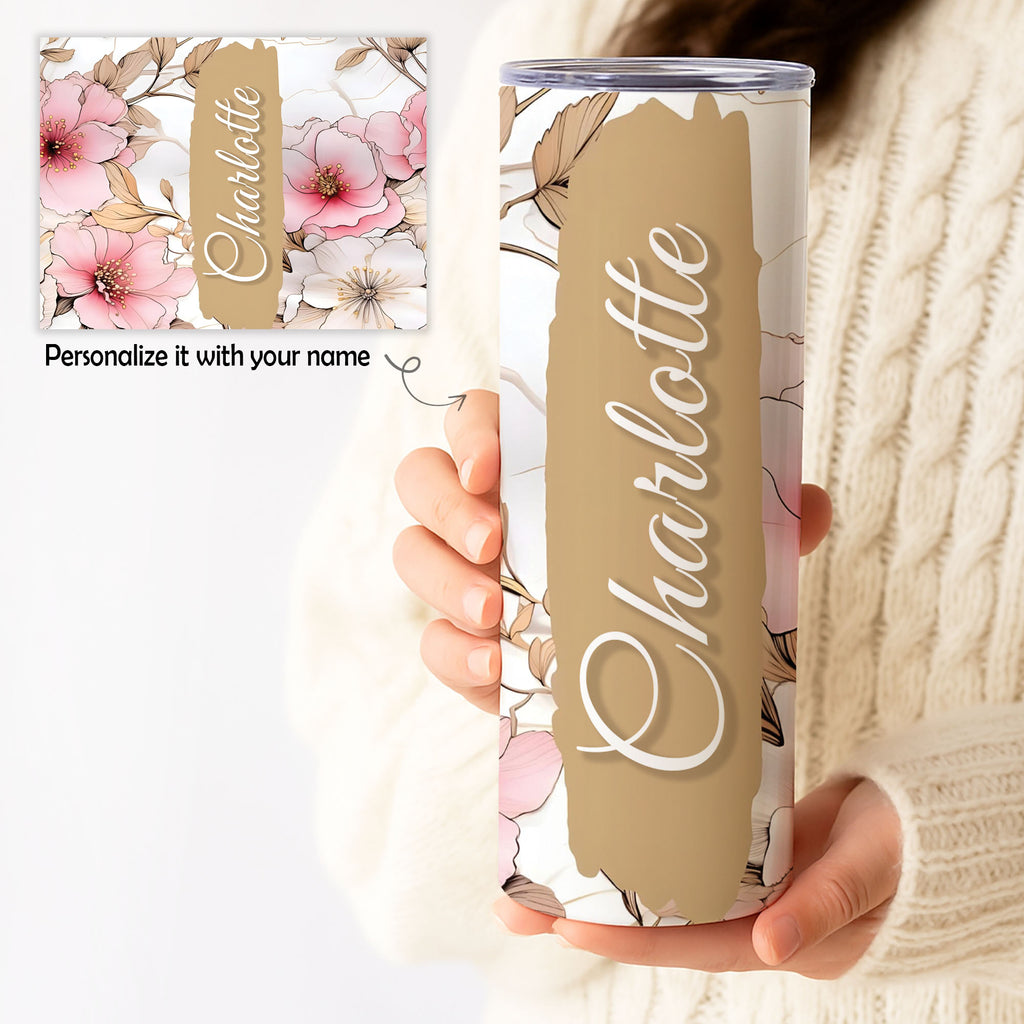 Personalized Floral Name Tumbler – Custom 20oz Skinny Cup