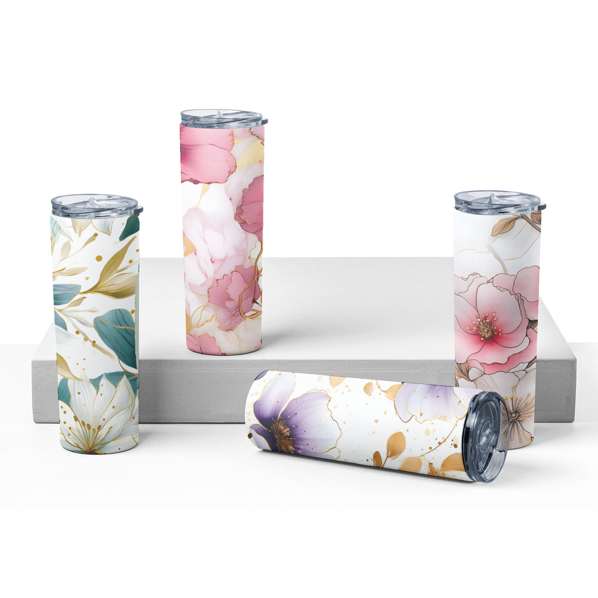 Personalized Floral Name Tumbler – Custom 20oz Skinny Cup