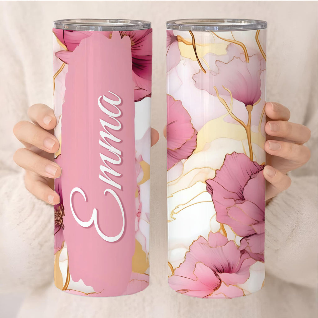 Personalized Floral Name Tumbler – Custom 20oz Skinny Cup