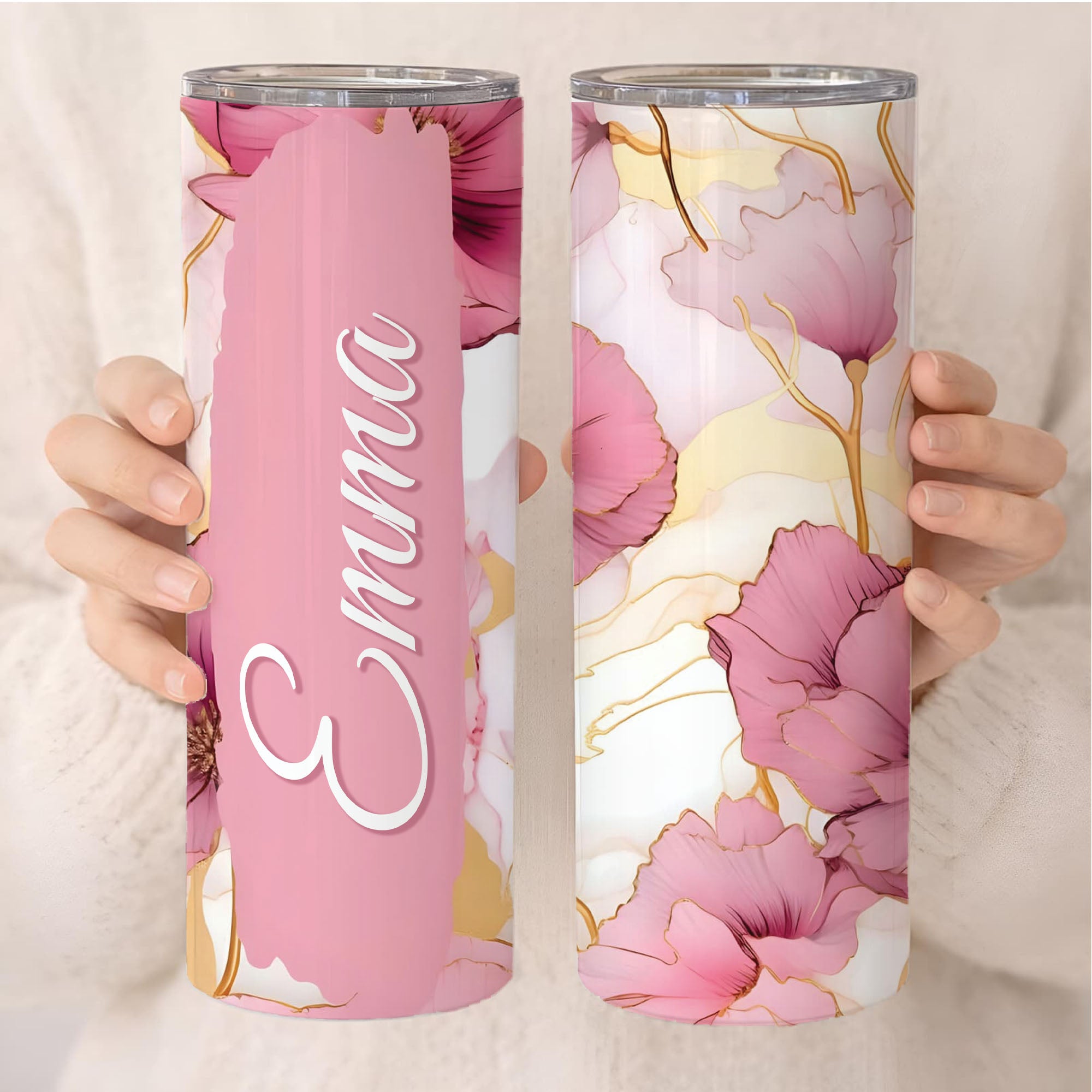 Personalized Floral Name Tumbler – Custom 20oz Skinny Cup