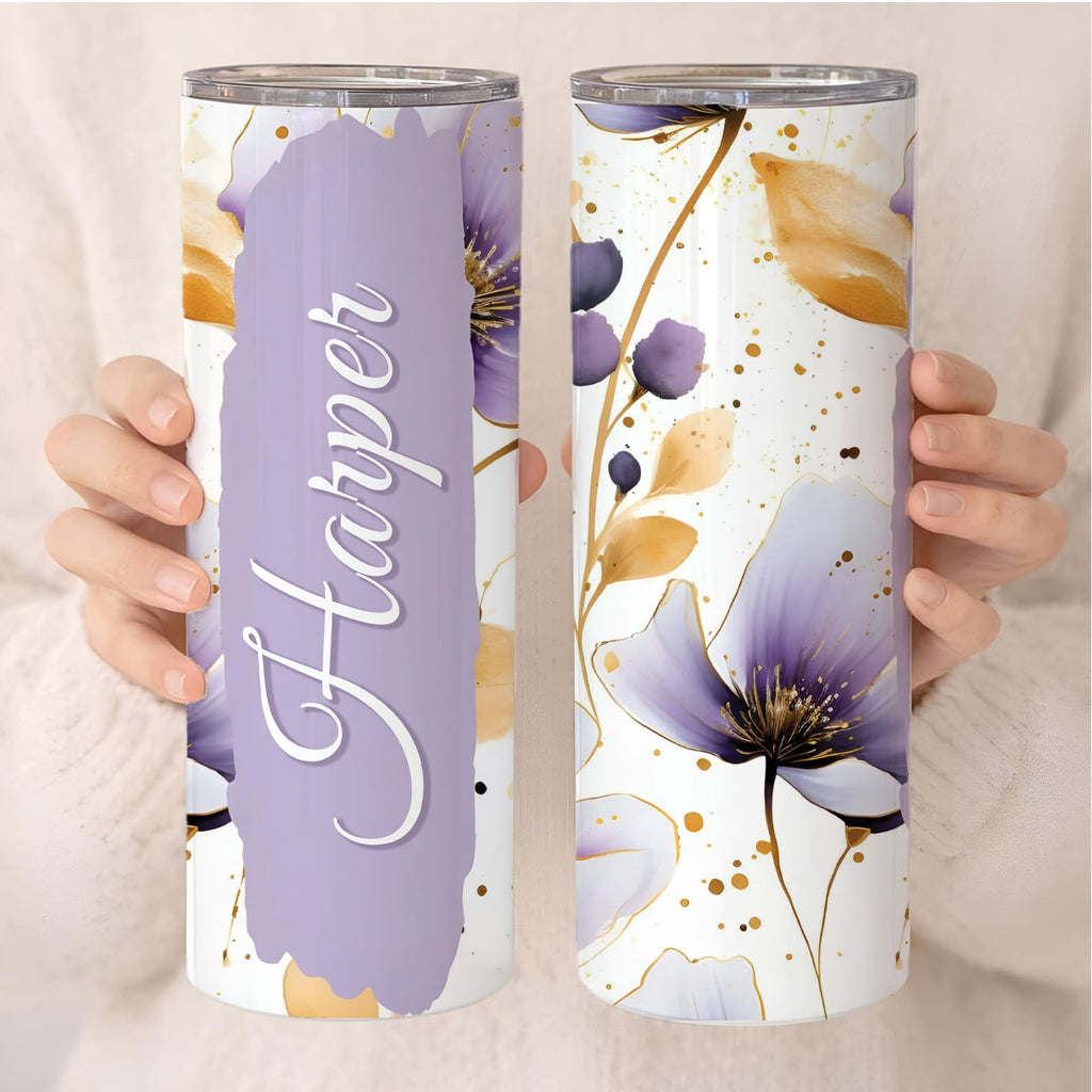 Personalized Floral Name Tumbler – Custom 20oz Skinny Cup