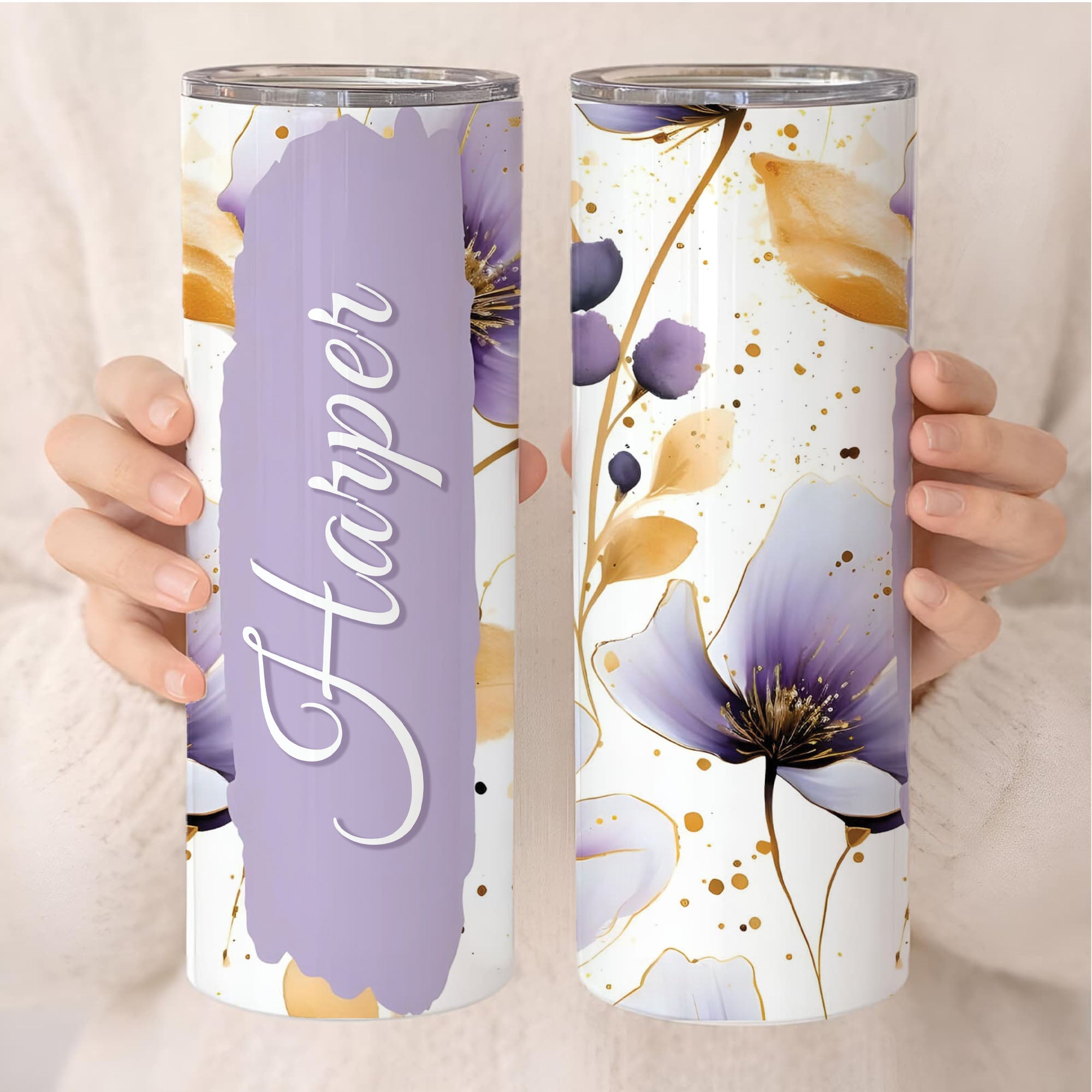 Personalized Floral Name Tumbler – Custom 20oz Skinny Cup