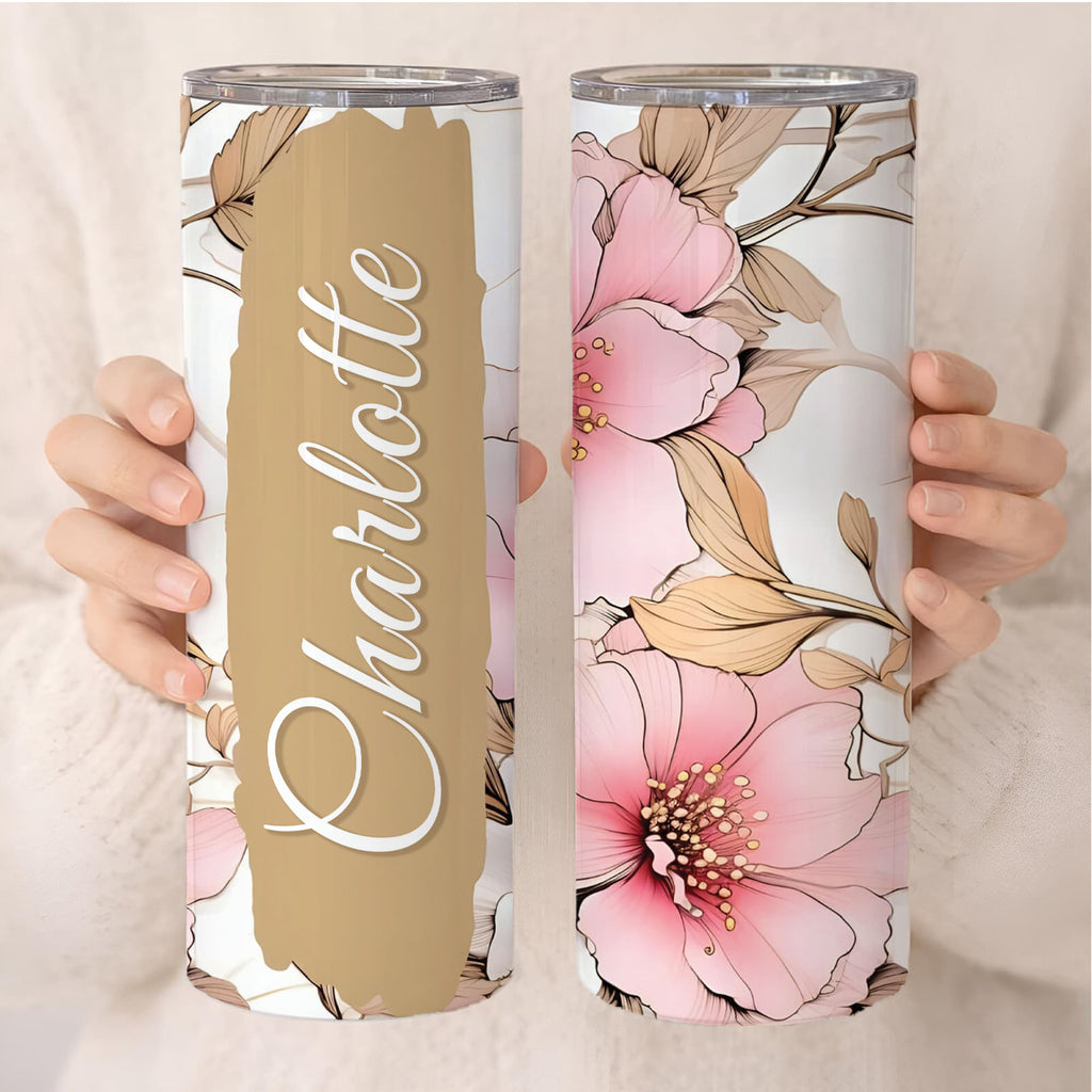 Personalized Floral Name Tumbler – Custom 20oz Skinny Cup