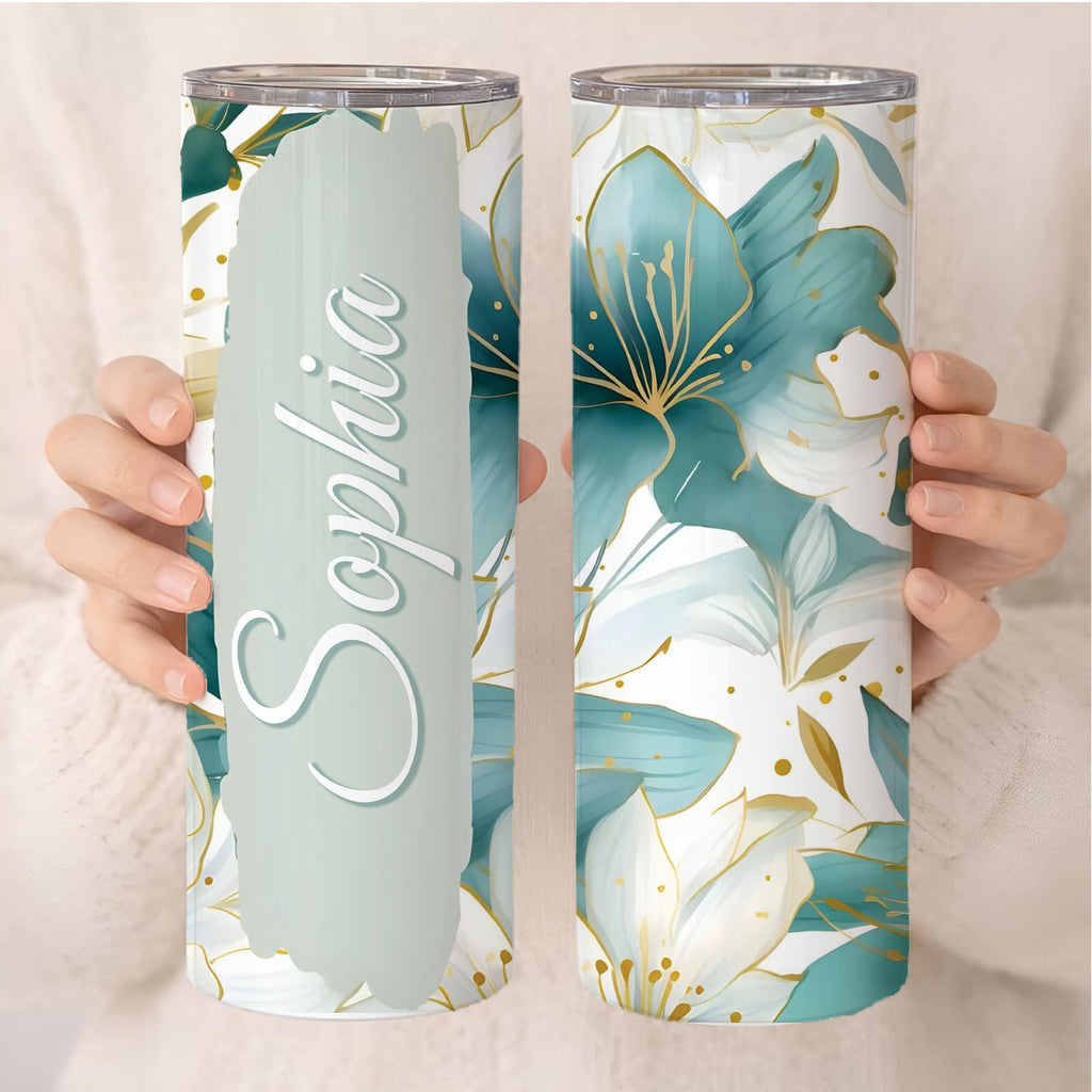 Personalized Floral Name Tumbler – Custom 20oz Skinny Cup