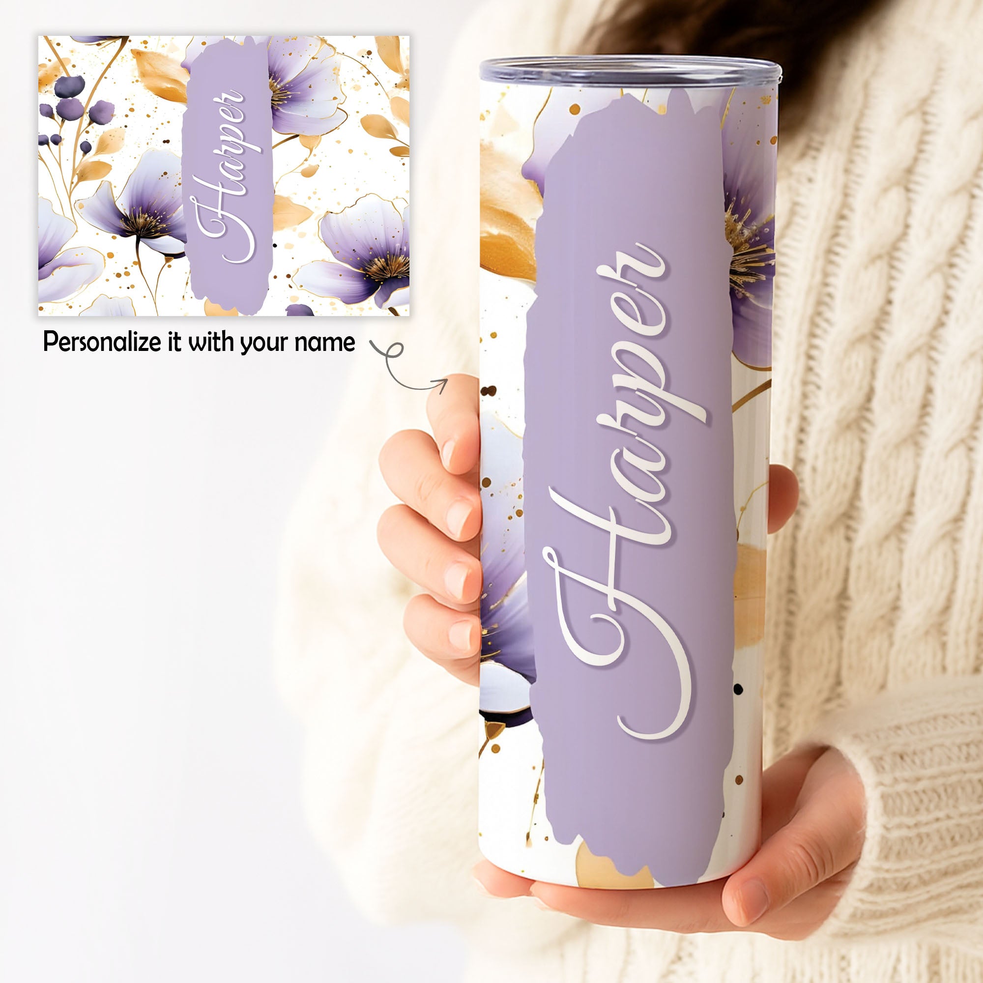 Personalized Floral Name Tumbler – Custom 20oz Skinny Cup