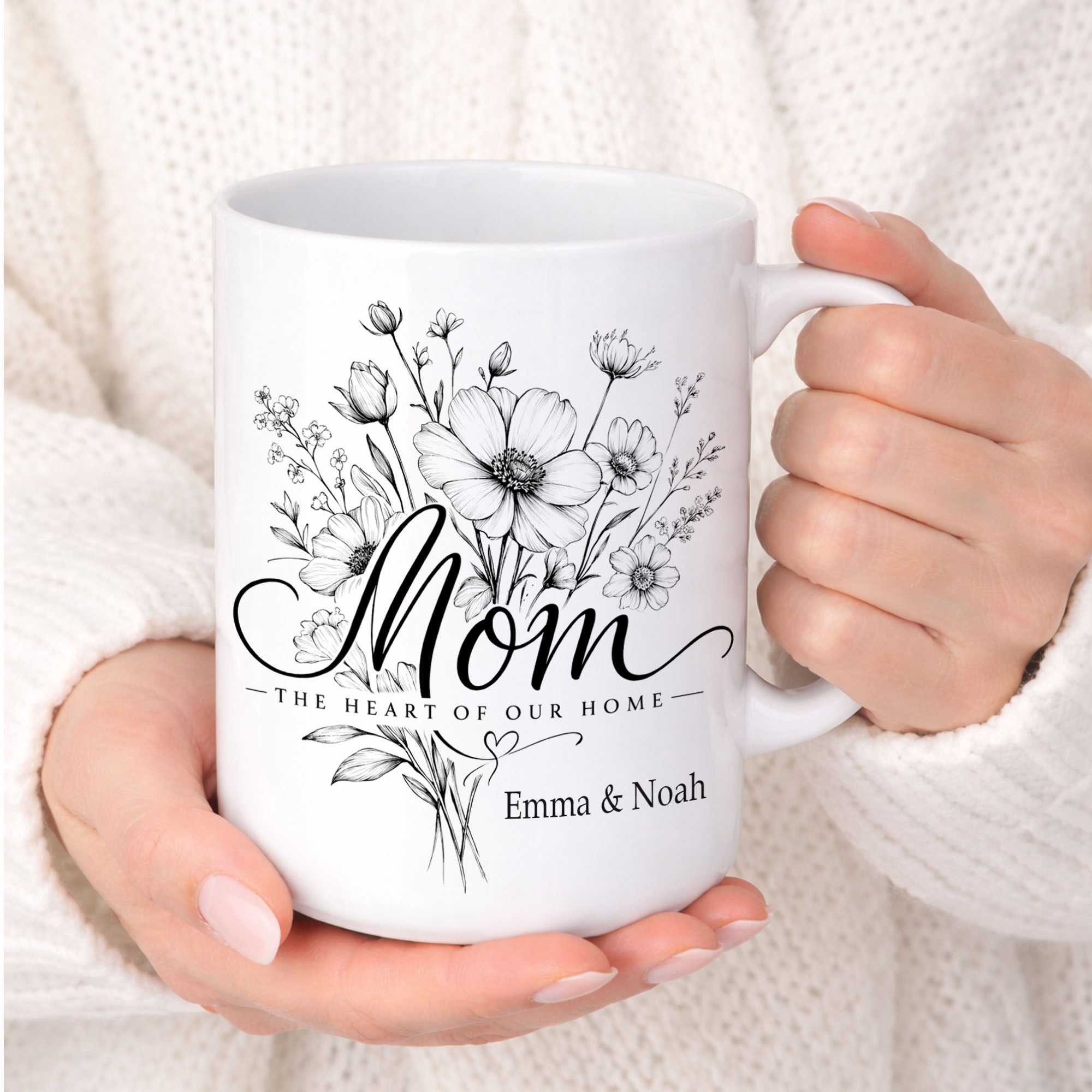 Personalized Mom Mug – Floral Designs – Custom Names Gift