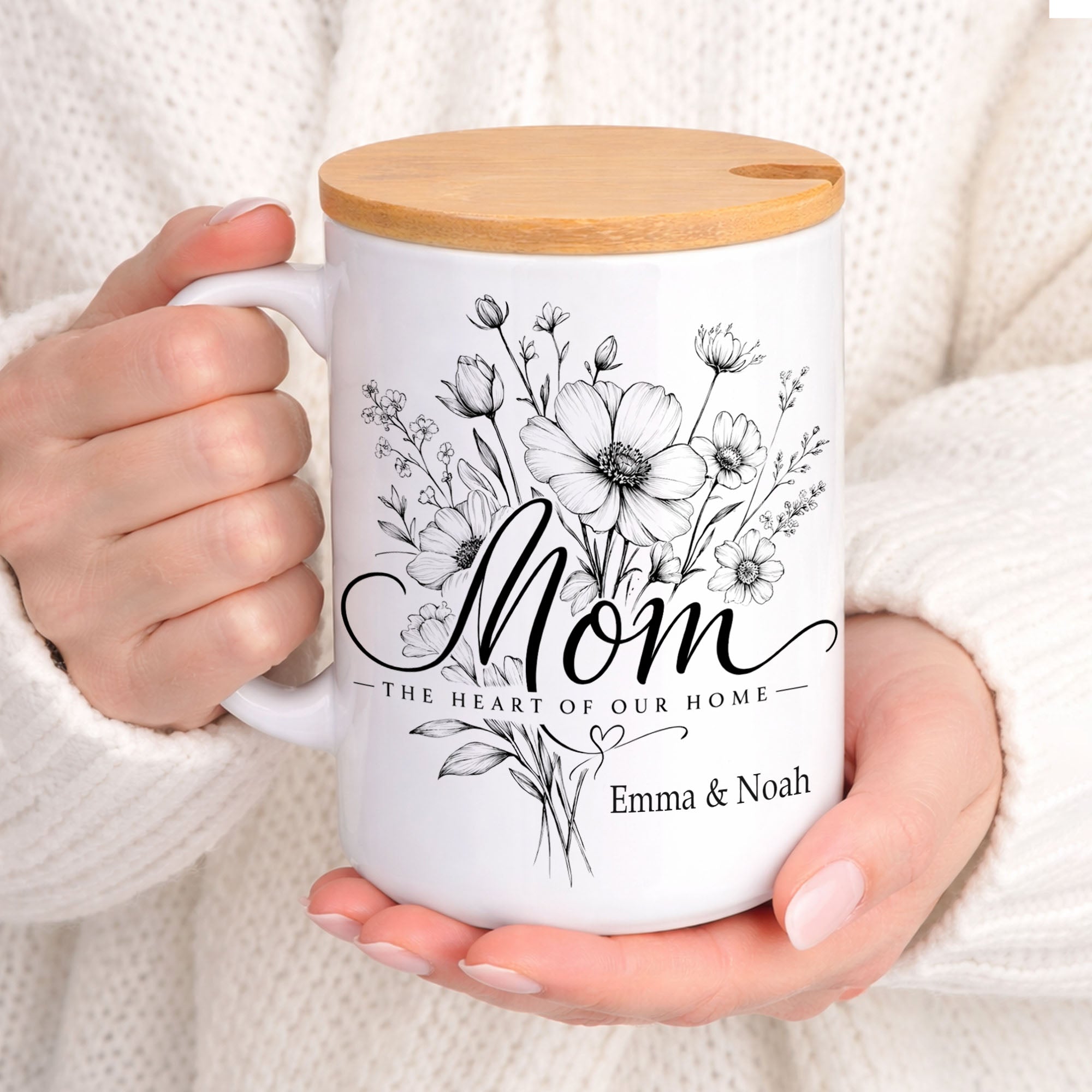 Personalized Mom Mug – Floral Designs – Custom Names Gift