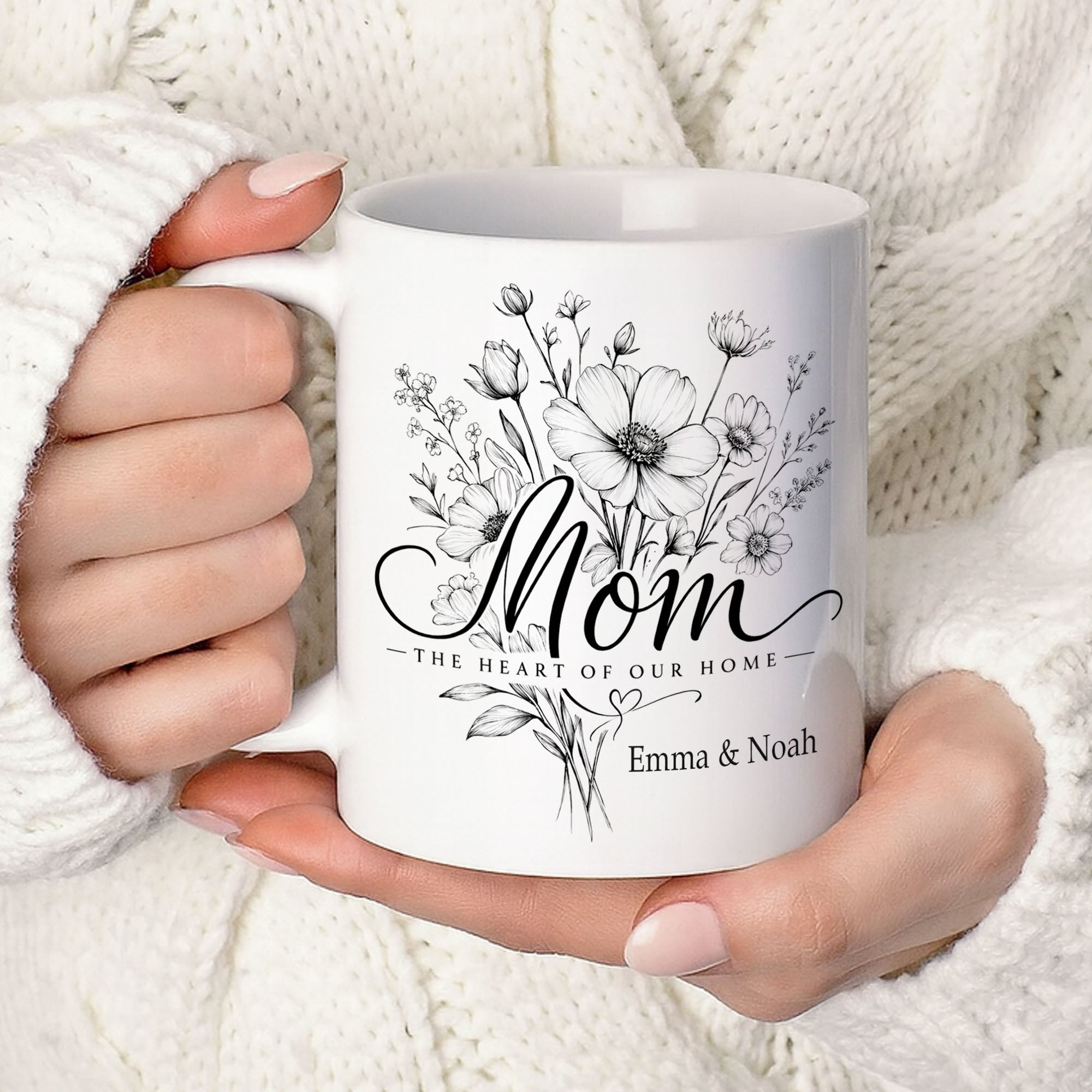 Personalized Mom Mug – Floral Designs – Custom Names Gift