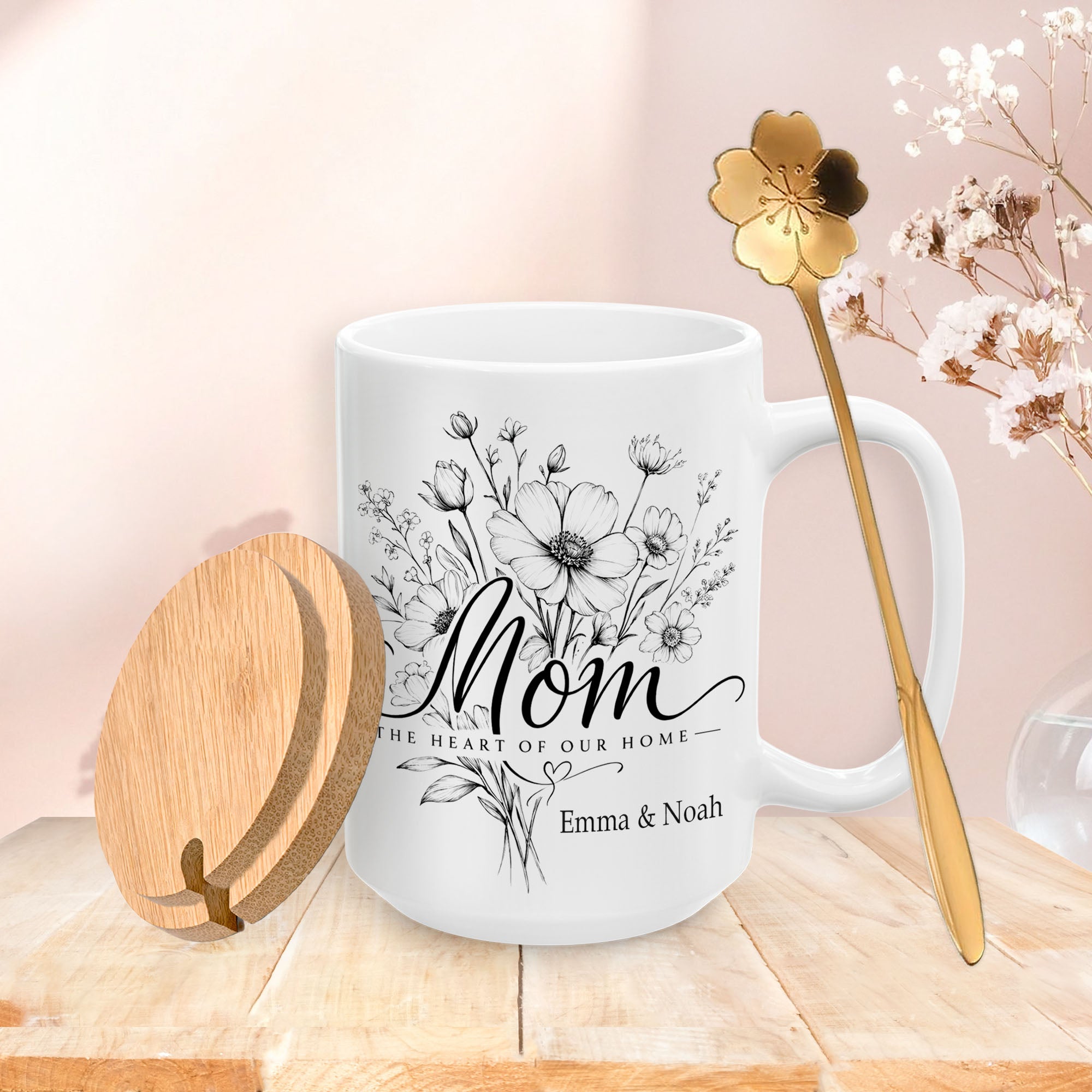Personalized Mom Mug – Floral Designs – Custom Names Gift