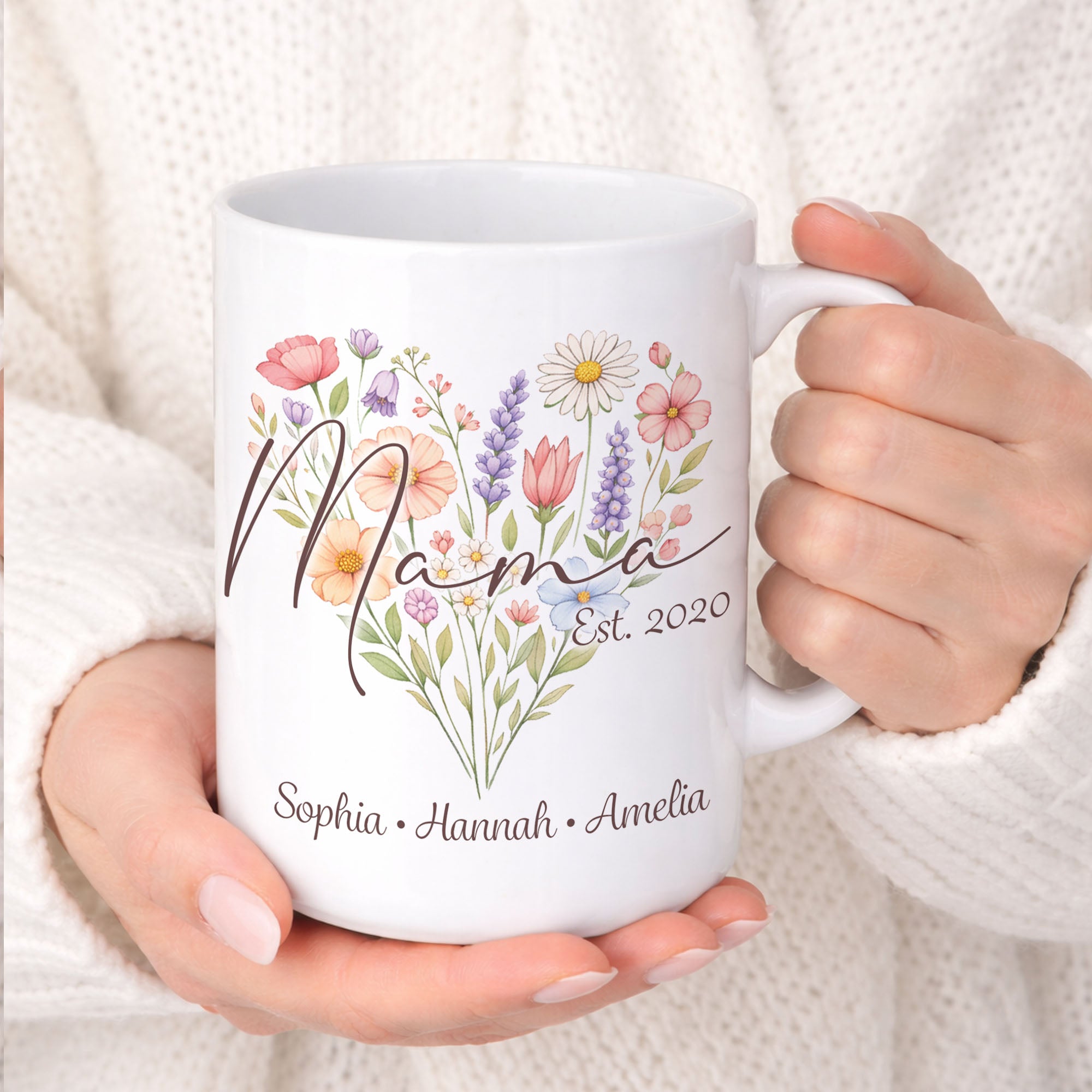 Personalized Mama Floral Mug – Custom Names