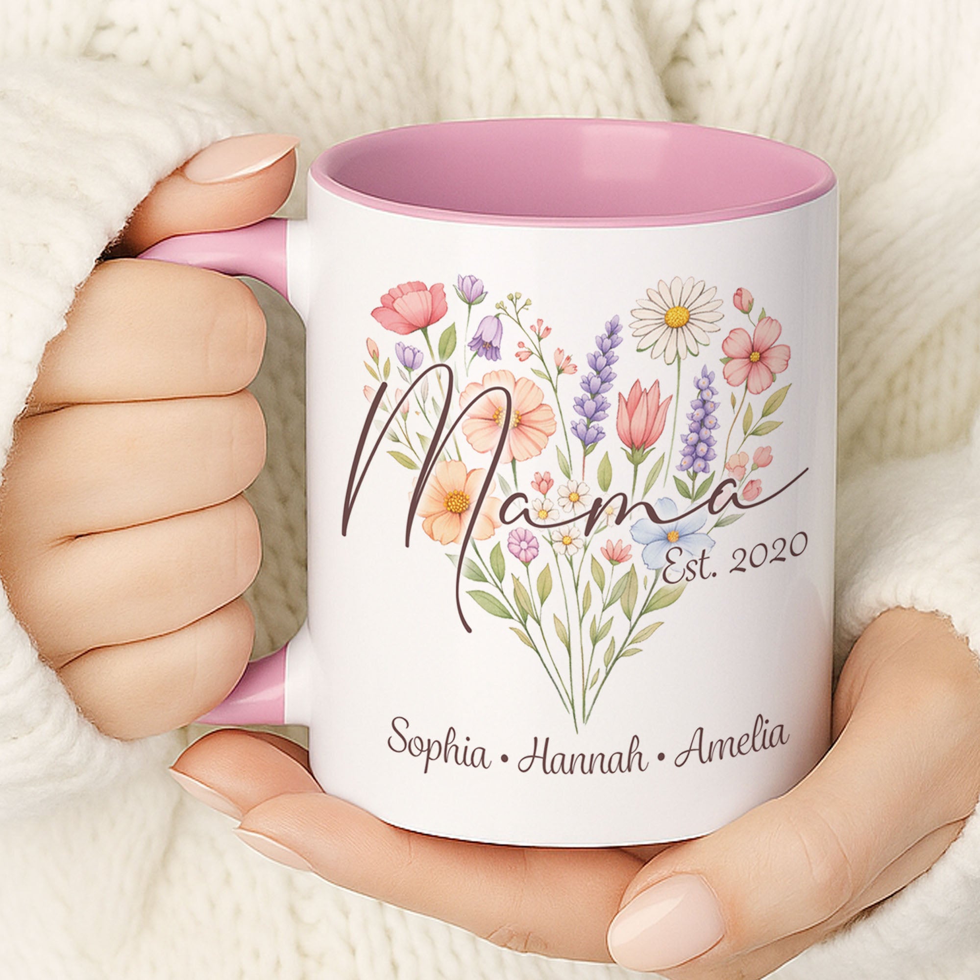 Personalized Mama Floral Mug – Custom Names