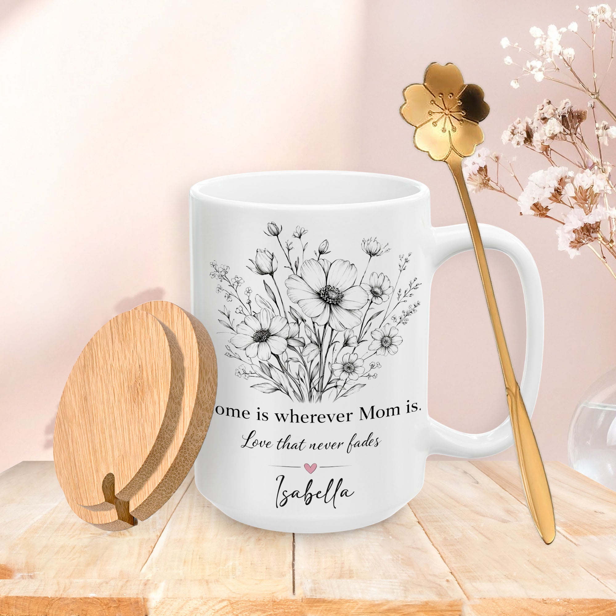 Personalized Mom Mug – Floral Designs – Custom Names Gift