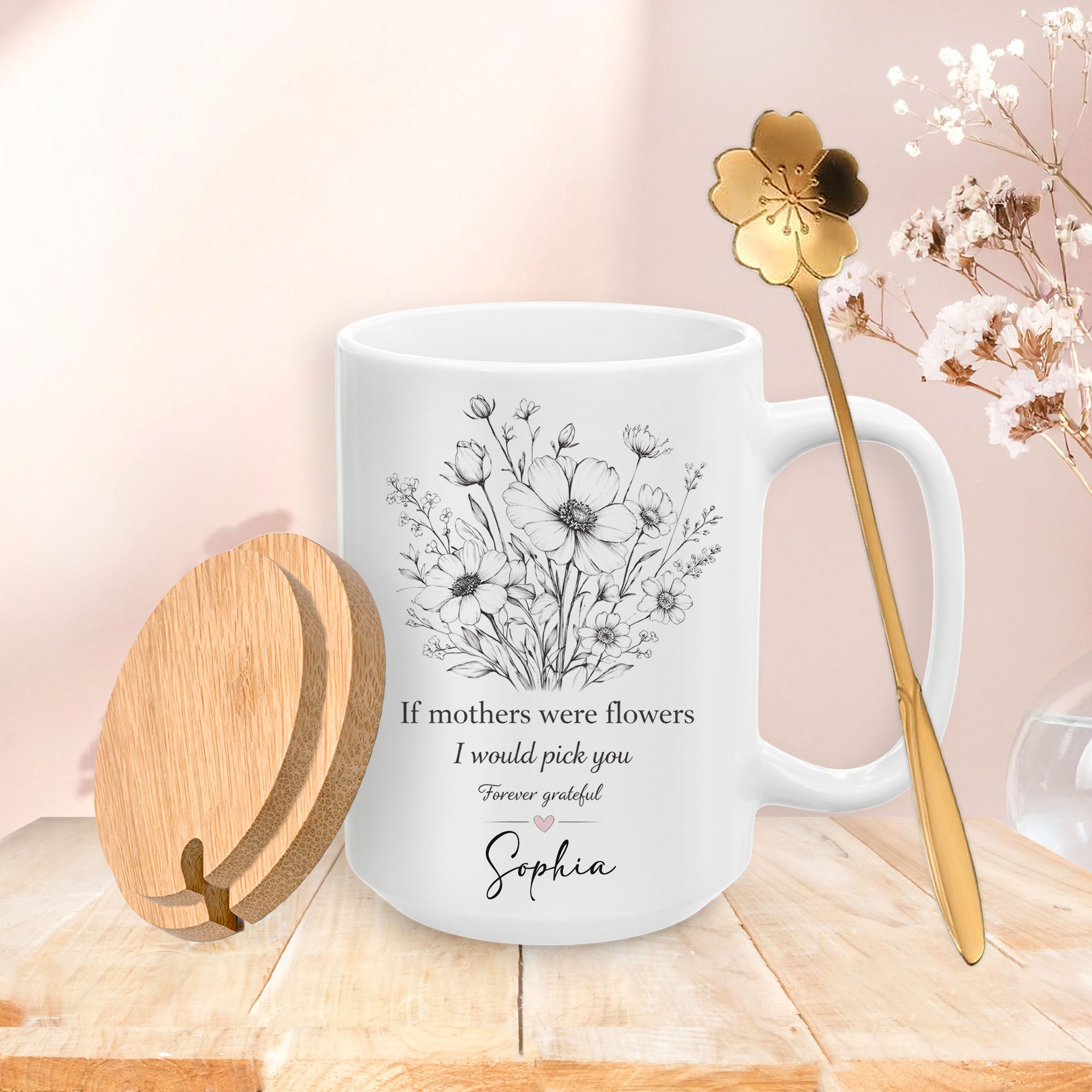 Personalized Mom Mug – Floral Designs – Custom Names Gift