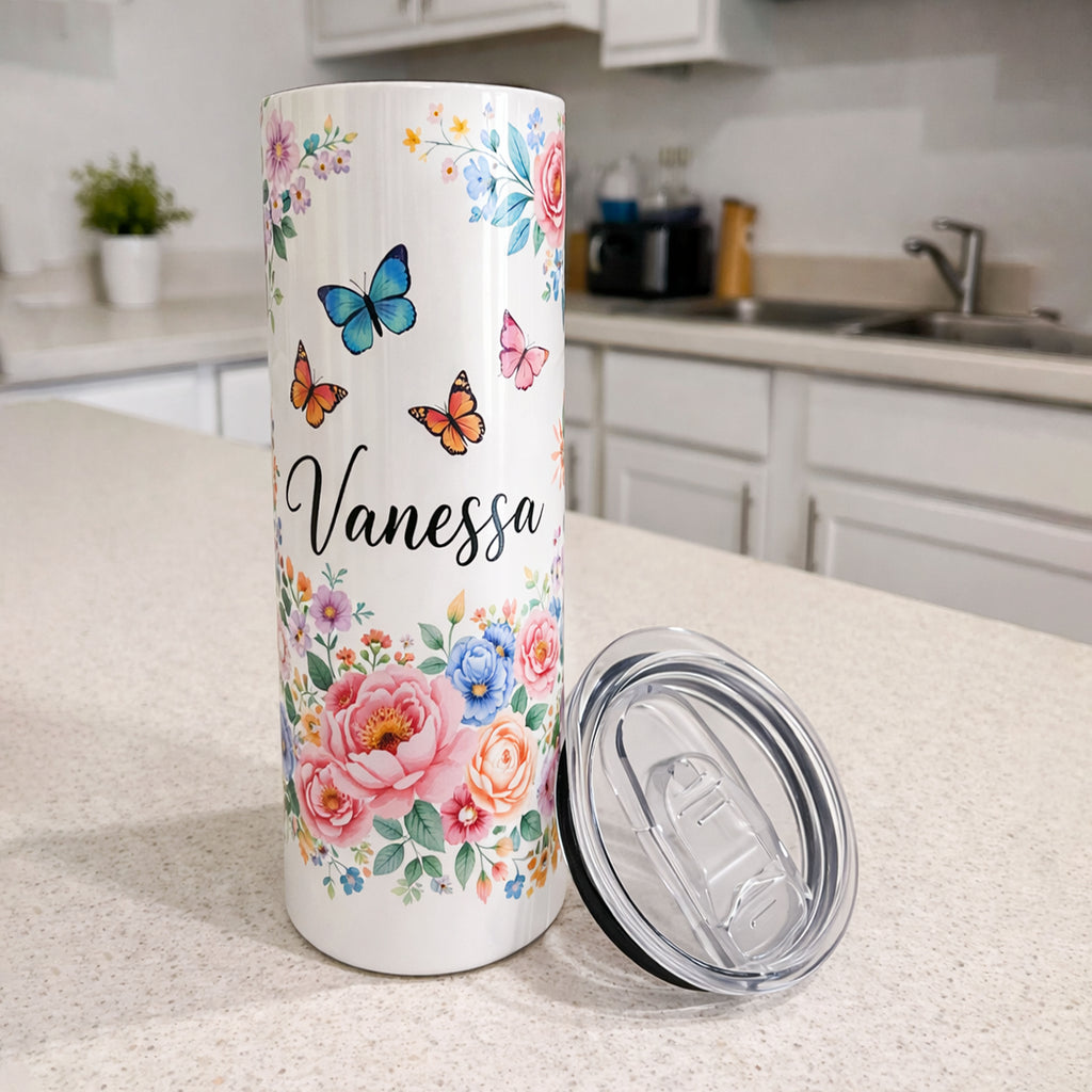 Custom Personalized Skinny Tumbler with Straw – 20oz Insulated Travel Mug
