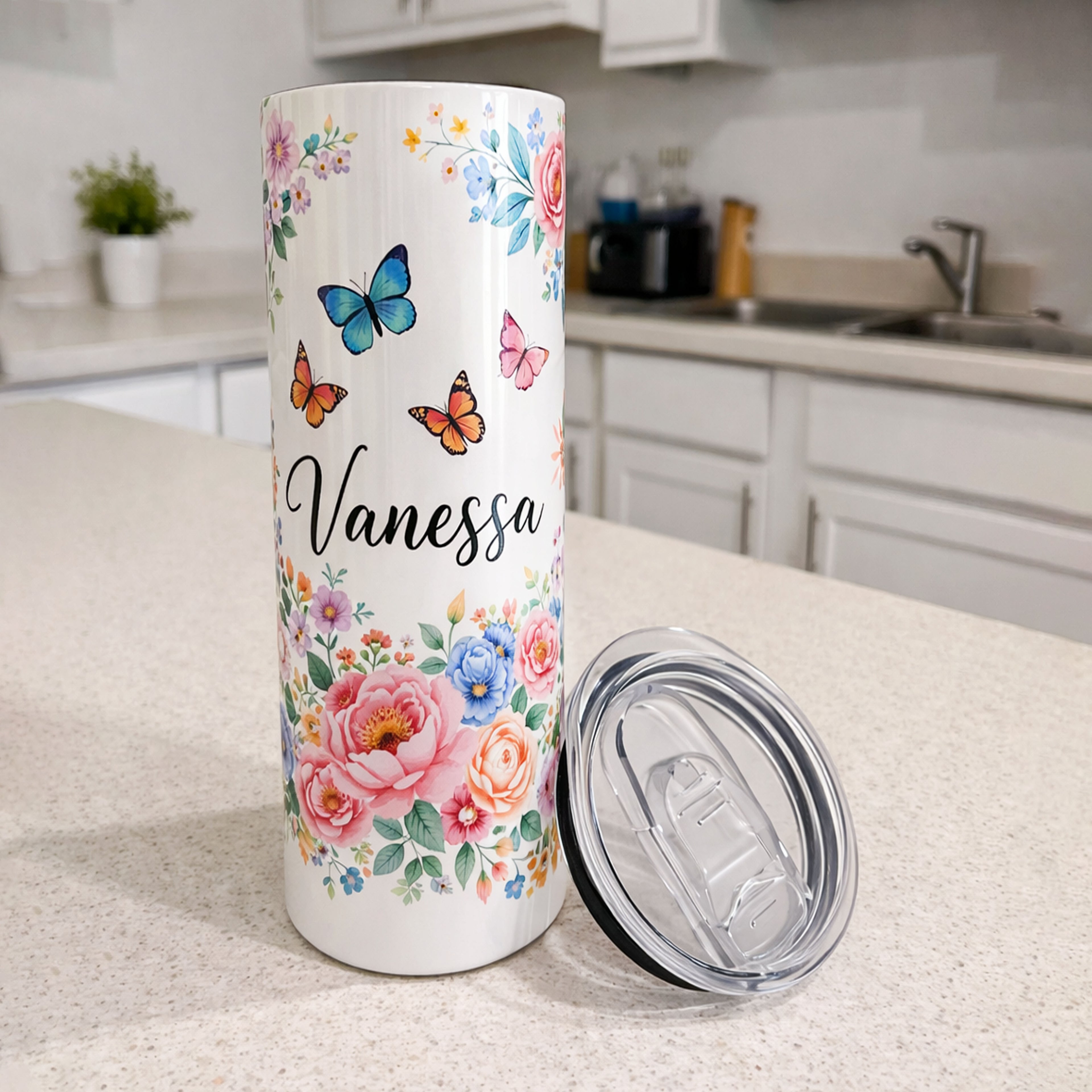Custom Personalized Skinny Tumbler with Straw – 20oz Insulated Travel Mug