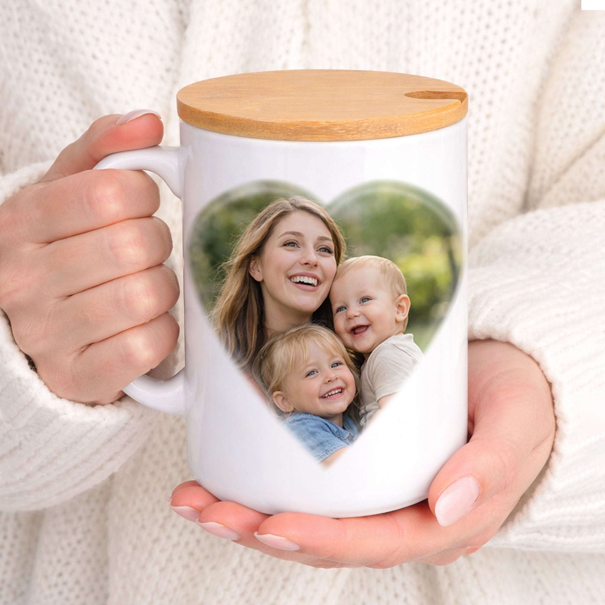 Custom Photo Mug 15oz with Bamboo Lid & Gold Spoon | Personalized Gift